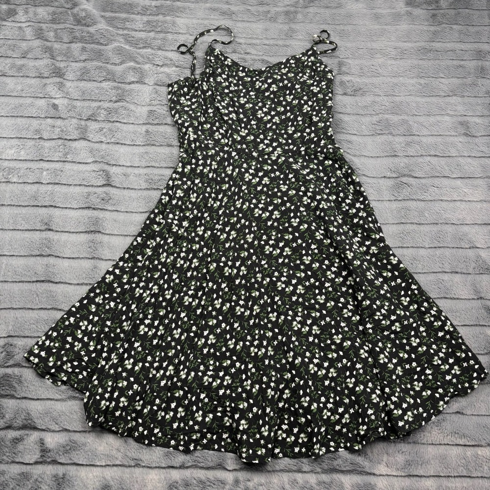 Old Navy Womens Black Floral Smocked Back Cami Fit & Flare Dress Medium